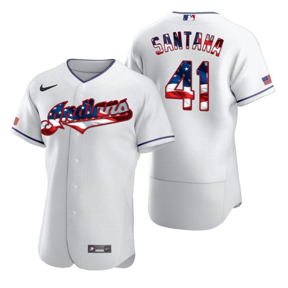 Cleveland Indians #41 Carlos Santana Men Nike White Fluttering USA Flag Limited Edition Authentic MLB Jersey->cleveland indians->MLB Jersey